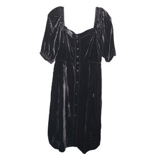 J Crew Puff Sleeve Button Front Midi Velvet Dress